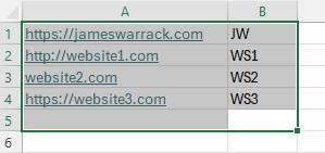 Spreadsheet with a column of URLs selected ready to copy